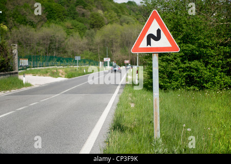 road sign double bend Stock Photo