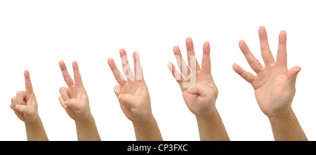Man hand gesture set counting numbers from one to five Stock Photo