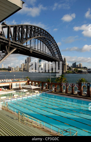 North Sydney Olympic Pool on Sydney Harbour close to Sydney Harbour Bridge where more than 80 world records were set, Australia Stock Photo