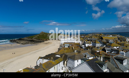 View of St Ives and Porthmeor Beach from Tate Stock Photo