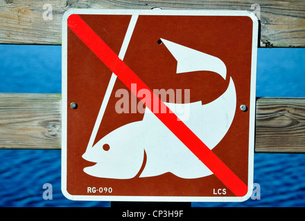 No fishing sign at a wildlife viewing dock Stock Photo