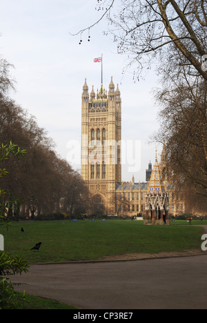 Houses of Parliament. Palace of Westminster viewed from The Victoria Tower Gardens. London. England Stock Photo