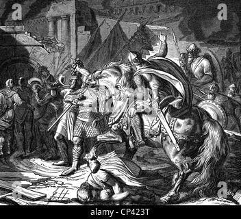 Frederick I 'Barbarossa', circa 1122 - 10.6.1190, King of Germany, Holy Roman Emperor 1155 - 1190, scene, entering Milan, March 1162, wood engraving, 19th century, Stock Photo