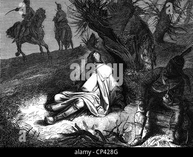 events, Seven Years' War 1756 - 1763, Battle of Liegnitz, 15.8.1760, King Frederick II. 'the Great' of Prussia before the battle, wood engraving, 19th century, Additional-Rights-Clearences-Not Available Stock Photo