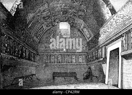bathing, ancient world, puplic bath, tepidarium (warming room) of bath in Pompeii, wood engraving, 2nd half 19th century, architecture, Roman Empire, antiquity, historic, historical, ancient world, Additional-Rights-Clearences-Not Available Stock Photo