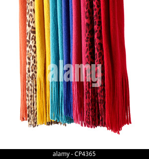 A still life shot of colourful wool scarves lined up Stock Photo