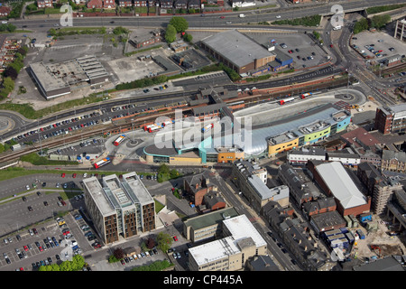 Aerial view of Barnsley Interchange, the railway and bus station Stock Photo