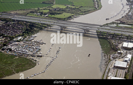 Aerial view of The Medway Bridge and Medway Bridge Marina carrying the A2 dual carriageway Stock Photo