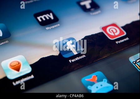 Social Network Icons on Ipad Display Stock Photo