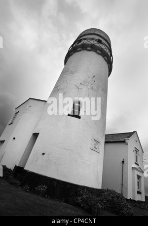 The lighthouse at Old Hunstanton in black and white with a cloudy sky. Stock Photo