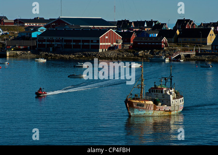 Greenland - South West Coast - Qaasuitsup Kommunia - Disko Island - Qeqertarsuaq (or Godhavn). Fishing boat. Stock Photo