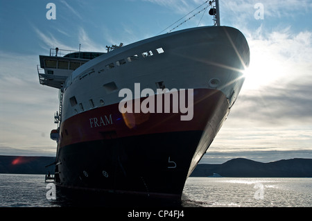 Greenland - West Coast - Around the 77th Parallel. The polar cruise ship M/S Fram. Stock Photo