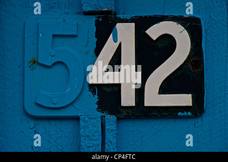Greenland - West Coast - Qunlissat. Abandoned mining town. Detail: street number of a house. Stock Photo