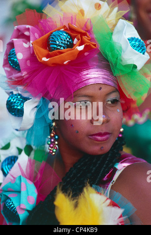 Netherlands Antilles (outside the territory of the Netherlands) Island of Curacao Willemstad. Woman in mask for the carnival. Stock Photo