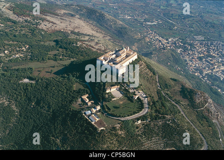 Lazio - Cassino (Fr) - Abbey of Monte Cassino, a Benedictine monastery. Aerial view. Stock Photo