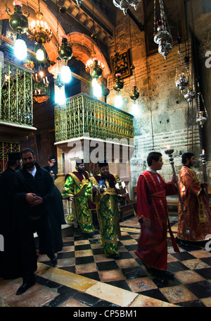 A Greek Orthodox ceremony inside the church of the holy Sepulchre in Jerusalem. Stock Photo