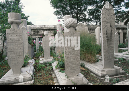 Turkey - Istanbul - Mosque of Suleiman the Magnificent (Suleymaniye Camii). Graves in the cemetery. Stock Photo