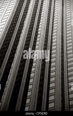 A close-up shot of the exterior of the Scotia Plaza tower in the downtown financial district of Toronto, Ontario Canada.