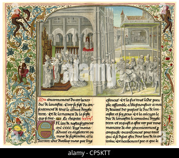 coronation of King Henry IV of England, 15th Century, manuscript of Jean or John Froissart, chronicler of medieval France Stock Photo