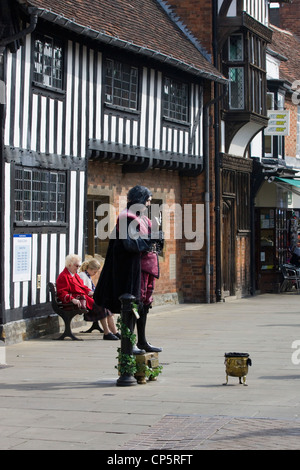 A Mime Artist and Busker on the streets of Stratford Upon Avon England on the River Avon Stock Photo