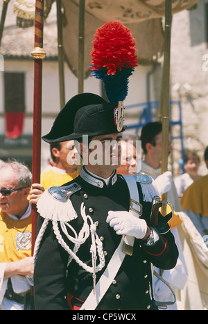 Umbria - Spello (Pg), Corpus Christi procession. Policeman in full uniform. Stock Photo