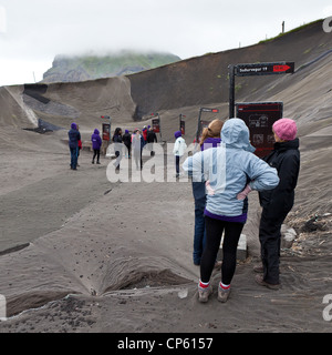 Students touring Eldfell Volcano, Heimaey, Westman Islands, Iceland Eldfell Volcano (“Fire Mountain”) last erupted in 1973. Stock Photo