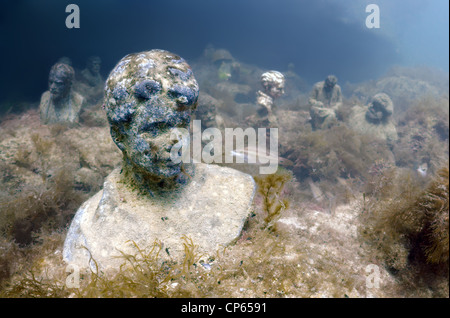 Group of sculpture Sergei Alexandrovich Yesenin  to first in the world underwater museum Leaders' Alley or Soviet Atlantis Stock Photo