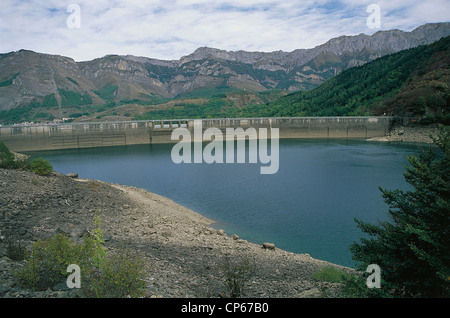 Piedmont - Natural Park of the Maritime Alps - Valle Gesso - Dam and Lake plate. Stock Photo