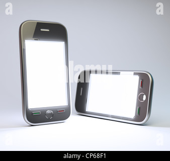 Two generic smartphones with a clear white screen Stock Photo