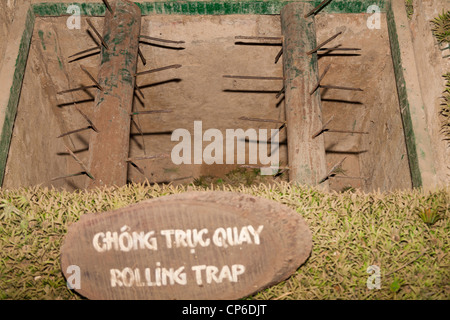 A rolling booby trap at Ben Dinh, Cu Chi, near Ho Chi Minh City, (Saigon), Vietnam Stock Photo