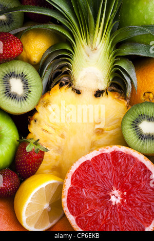 Variety of Fruit - Sliced and Whole Stock Photo