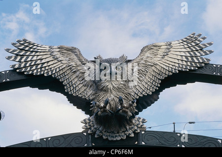 Japan - Hokkaido. Akan National Park, the village near Kotani Ainu Akan Kohan. Wood sculpture Stock Photo