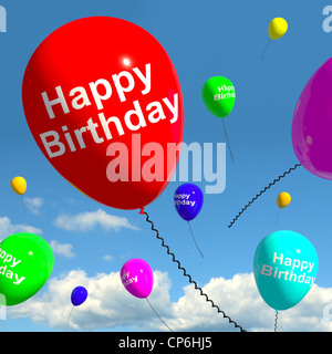 Multicolored Balloons In the Sky For Celebrating Happy Birthday Stock Photo