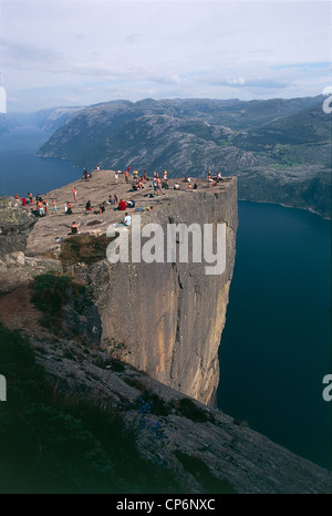 Norway - Rogaland County - Lysefjord. Panorama from Preikenstolen (Pulpit Rock), block of granite overhanging the fjord Stock Photo