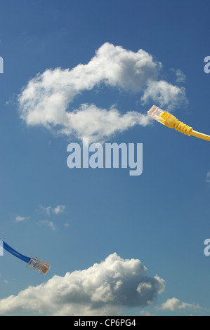 Ethernet cable connecting into cloud Stock Photo