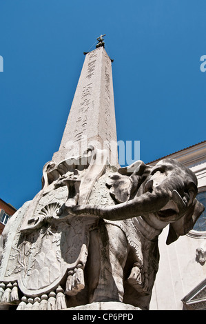 Rome,The Pulcino della Minerva, Gian Lorenzo Bernini elephant sculpture, supporting one of the eleven Egyptian obelisks in Rome Stock Photo
