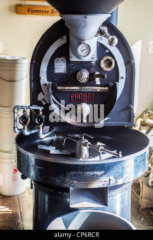 An antique coffee roasting machine at Orchard Valley coffee shop in Campbell California Stock Photo