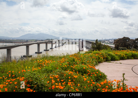 The Benicia bridge vista point with views of the San Francisco Bay, Suisun Bay and Mount Diablo Stock Photo