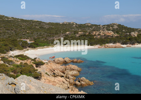 The view on the famous beach of Spiaggia rosa in to Budelli island in to the archipelago of  La Maddalena National park, Sardinia, Italy Stock Photo