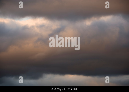Cloudscape Blue and Pink Orange Cumulus Clouds of  Mid Winter Sunset, Sheffield, UK, Background Stock Photo