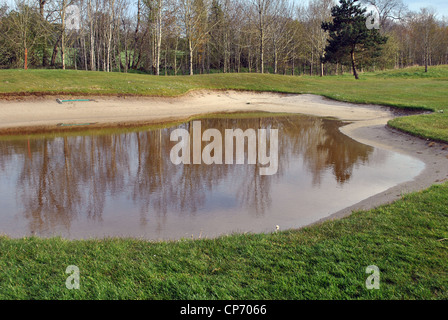 flooding on a golf course in wicklow ireland Stock Photo