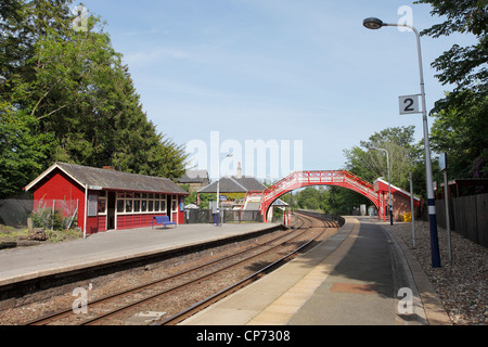 Foot bridge over the railway tracks looking east at Wetheral Station in Cumbria, UK Stock Photo