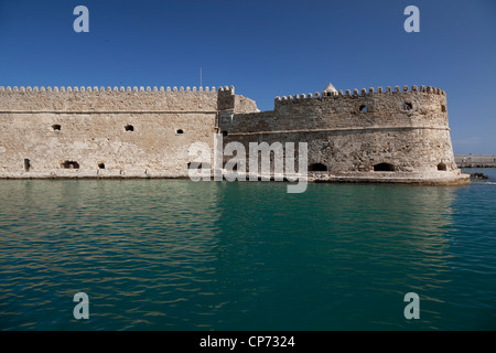 The Venetian fortress of Rocca al Mare guards the inner harbour at Heraklion, Crete, Greece Stock Photo