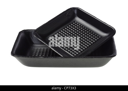 Disposable Black Styrofoam Food Trays on White Background Stock Photo