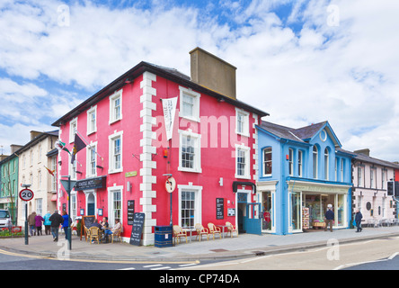 coloured houses shops and Castle hotel Aberaeron Mid Wales Ceredigion coast UK GB EU Europe Stock Photo