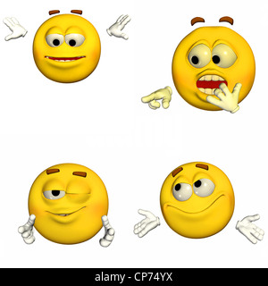 Illustration of a pack of four (4) emoticons / smileys with different poses and expressions isolated on a white background -7of9 Stock Photo