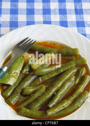 Greek Cuisine. Green Beans in Tomato Sauce and Olive Oil Stock Photo