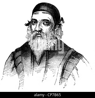 Engraved portrait of John Dee, noted mathematician, astronomer, astrologer and occultist to Queen Elizabeth I. Stock Photo