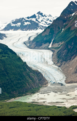 Aerial view of the Davidson glacier off of Lynn Canal,  Chilkat Mountain Range, Southeast Alaska, Summer Stock Photo