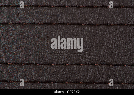 Closeup on a leather texture with a linear stitch. Stock Photo